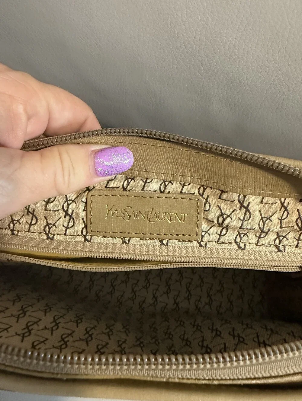 Yves Saint Laurent Black and Tan Patterned Wristlet Clutch